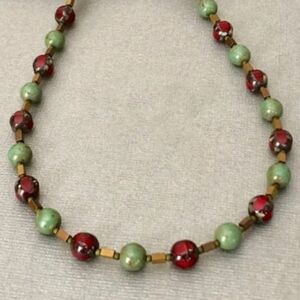 Red & Green and Czech Glass Beaded Necklace